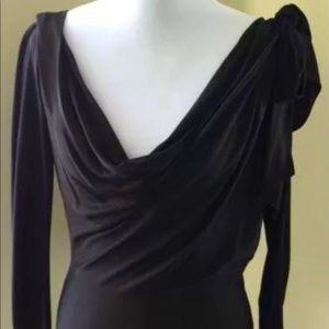 Galliano 100% Silk Draped Neck Chocolate Brown Blouse Top Size 40 France US 6
